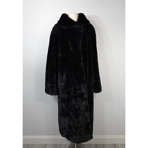 Pamela McCoy Black Faux Fur Oversized Long Coat Size M 90s Mob Wife Dressy